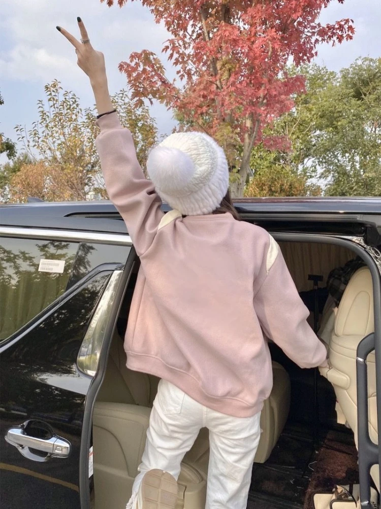 

Розовая свободная бейсбольная куртка женская, весенне-осенняя верхняя одежда 2025 года, повседневная туника, топ с модным Instagram Look ​