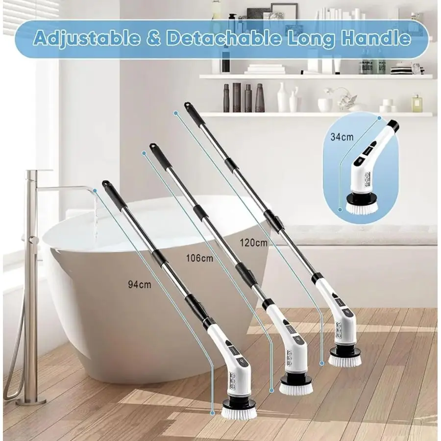 Épurateur rotatif, brosse de nettoyage sans fil, épurateur électrique avec 7 têtes de brosse remplaçables pour carrelage, salle de bain, douche, baignoire, gaz