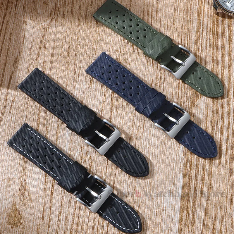 Tali Kain Layar 18Mm 20Mm 22Mm untuk Omega untuk Seiko Tali Jam Tangan Tahan Air Lembut Rilis Cepat untuk Pria Wanita Gesper Kupu-kupu