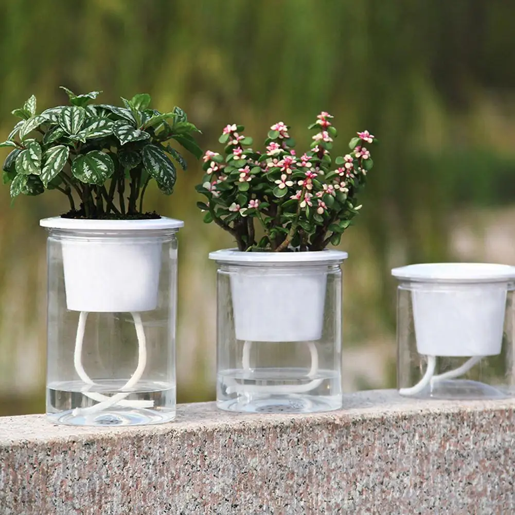 Transparent Flowerpot Sturdy Resin Self-watering Automatic Water-absorbing Planter for Home Lazy Hydroponic Flower Pot