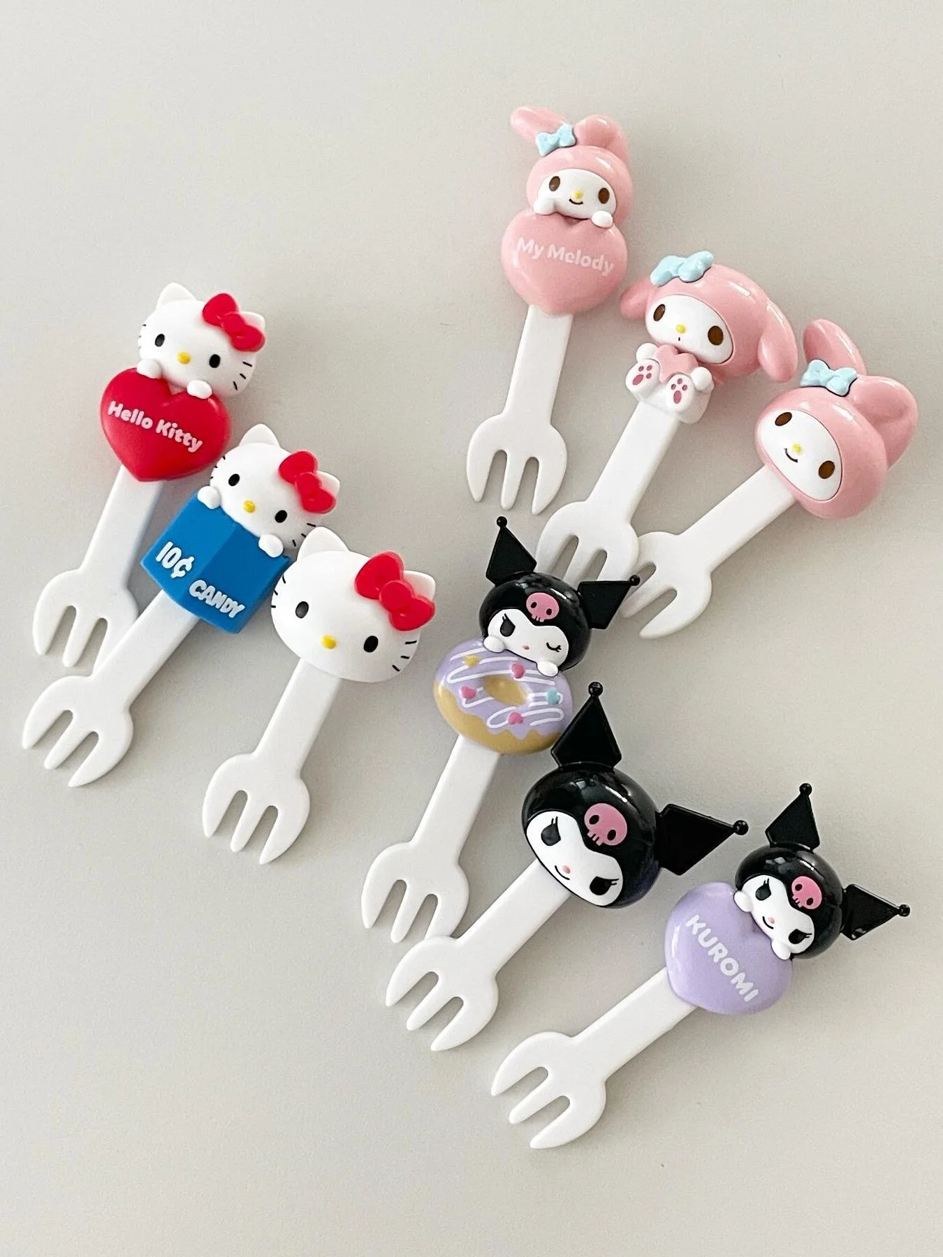 Korea Sanrio Fork Fruit Stick Dessert Fork Set Kittys Melody Kuromi Cinnamoroll Children Portable Tableware Anime Figures Toys