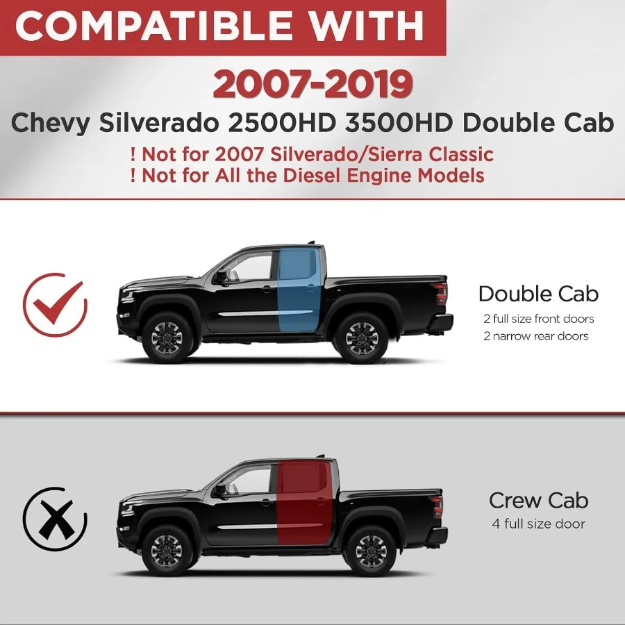 لوحات الجري لـ 20072019 Chevy Silverado 2500HD 3500HD مرآة الكابينة الممتدة من الفولاذ المقاوم للصدأ خطوات جانبية قضبان Nerf للغاز فقط #2