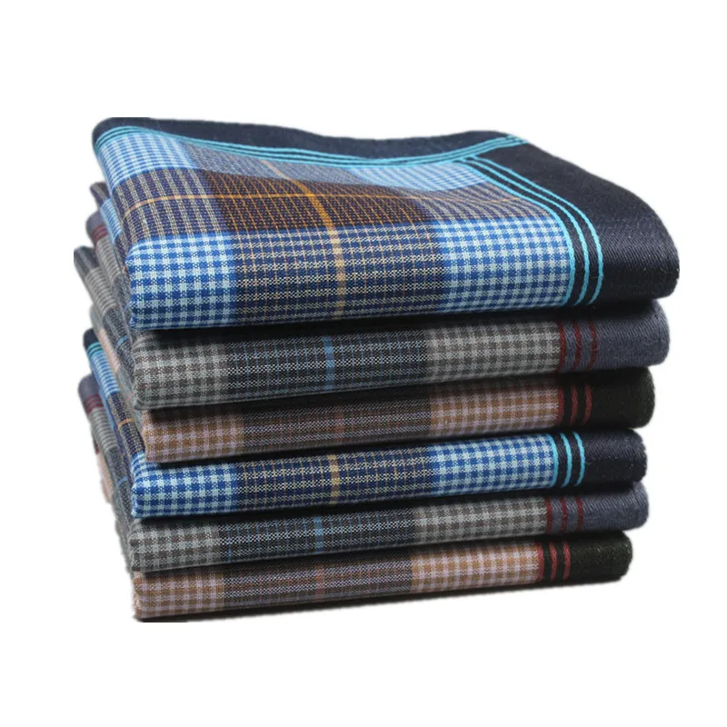 3Pcs 40x40cm 100% Cotton Vintage Dark Color Plaid Checkered Printed Mens Handkerchiefs Pocket Squares For Suit Jacket