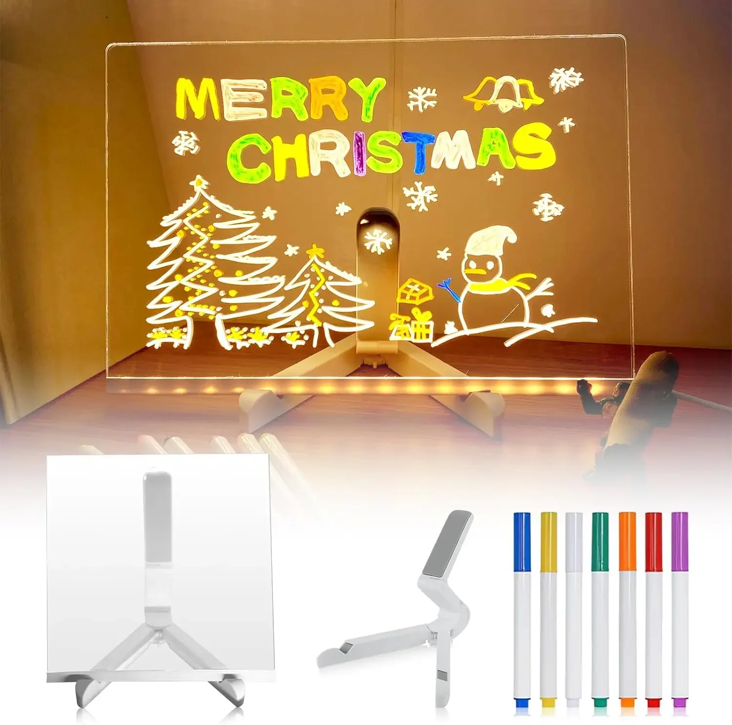 LED Desk Lamp Acrylic Message Note Board Erasable 7 Pens USB Children‘s Drawing Board Bedroom Night Light Birthday Kids Gift