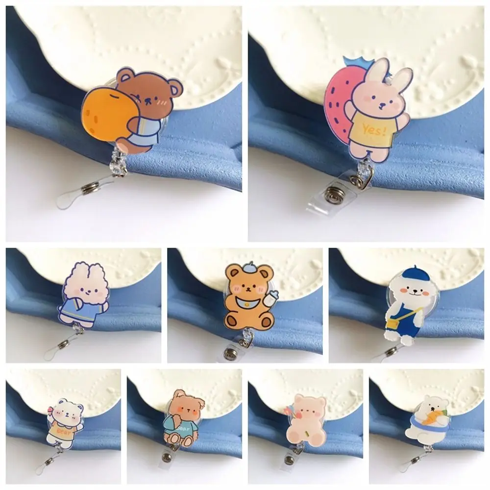 Cute Bear Retractable Badge Reel Work Card Clip Chest Card ID Card Clips Name Tag Name Card Easy Pull Buckle Doctor Students