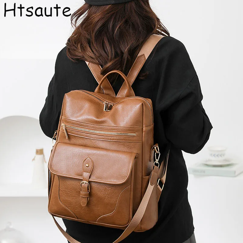 

Professional Commuter Backpack Compartment PU Leather Laptop Bags Waterproof Travel Bag Ventilated Back Bagpack mochila hombre