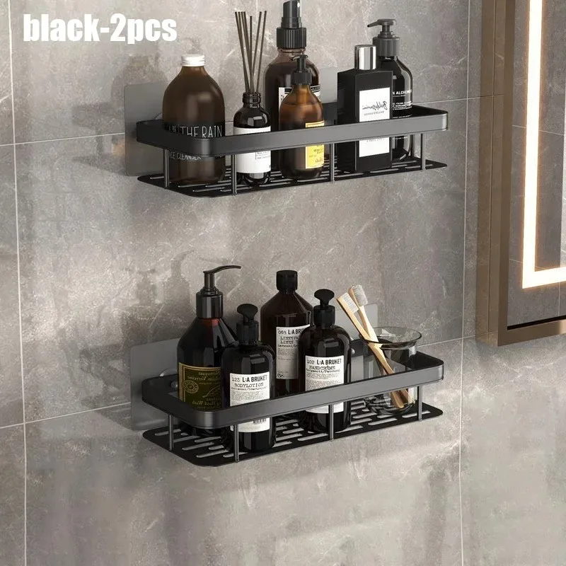 Aluminium 1/2/3pcs Geen boor Muur Badkamer Plank Shampoo Rek Make-up Organizer Douche Plank Badkamer Accessoires - afbeelding 1