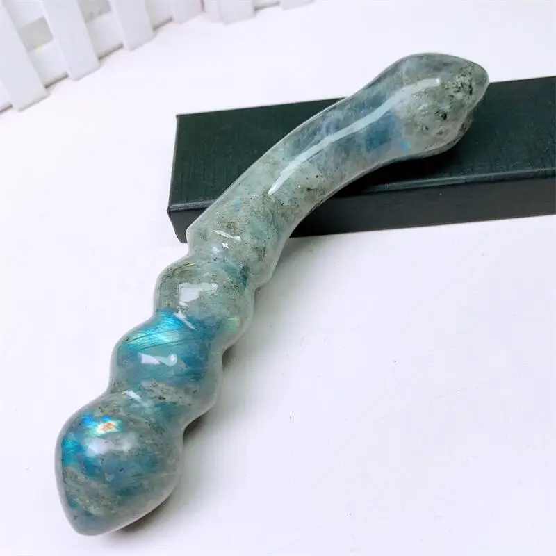 17CM Natural Labradorite Penis Crystal Carvings Massage Healing Stones Reiki Gifts Quartz Home Decoration 1PCS