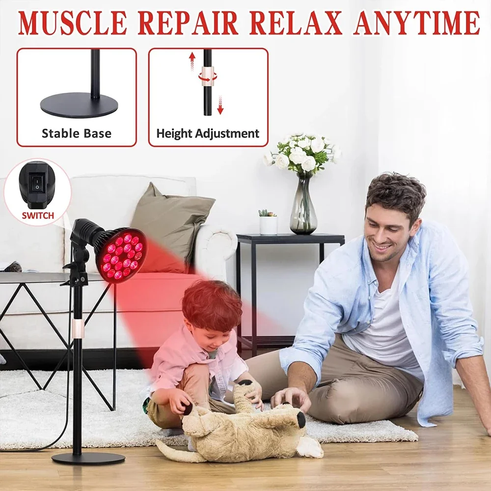 Red Light Therapy โคมไฟ 54W 660nm และ 850nm แสงอินฟราเรดอุปกรณ์บําบัดสําหรับใบหน้า, กล้ามเนื้อปวดข้อบรรเทาสุขภาพผิวเครื่องมือ E26/E27