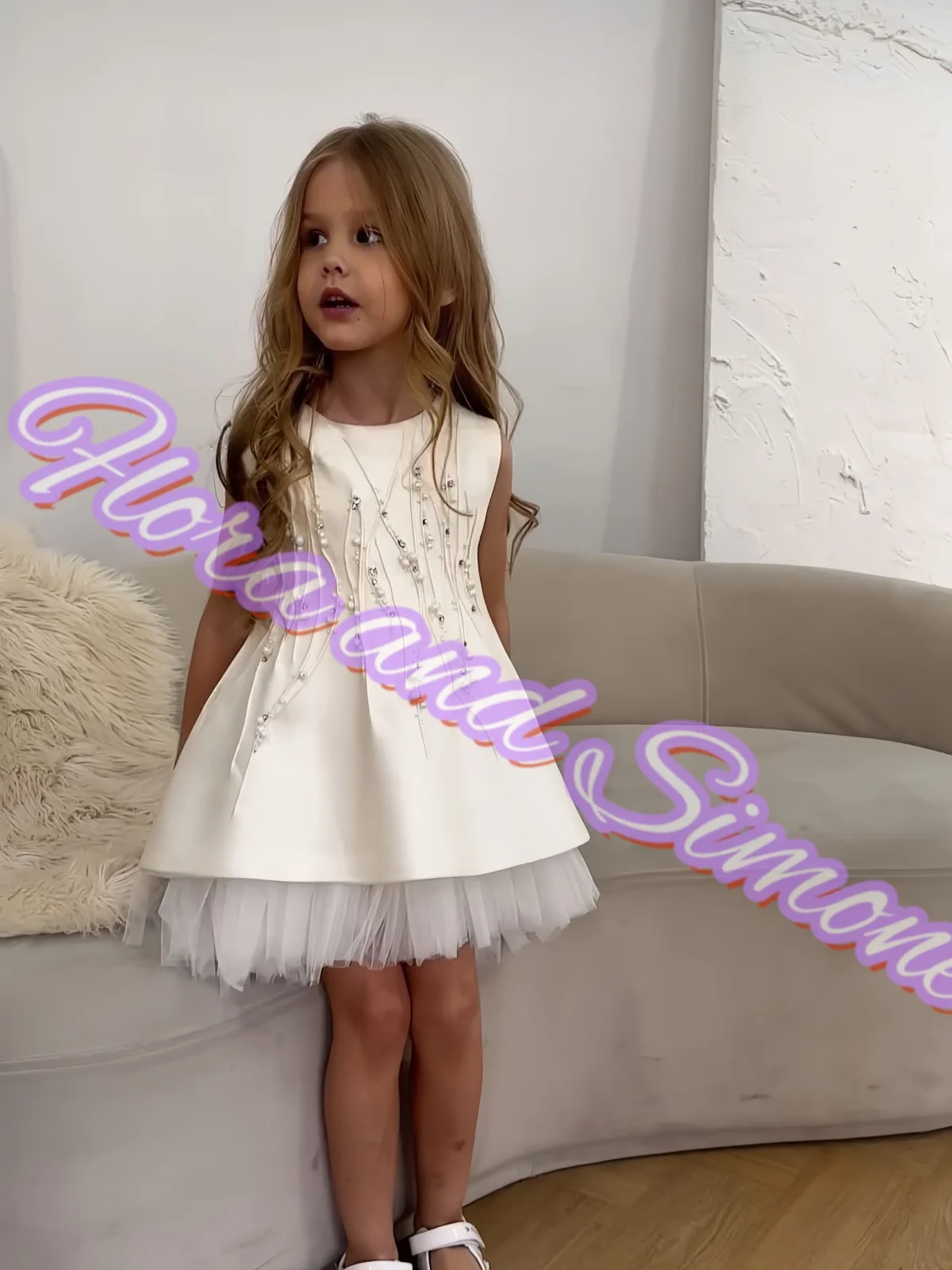 Elegant Sleeveless Beaded decoration Flower Girl Dress for Wedding Ceremonies Birthday Gift Parties Formal Receptions Customized