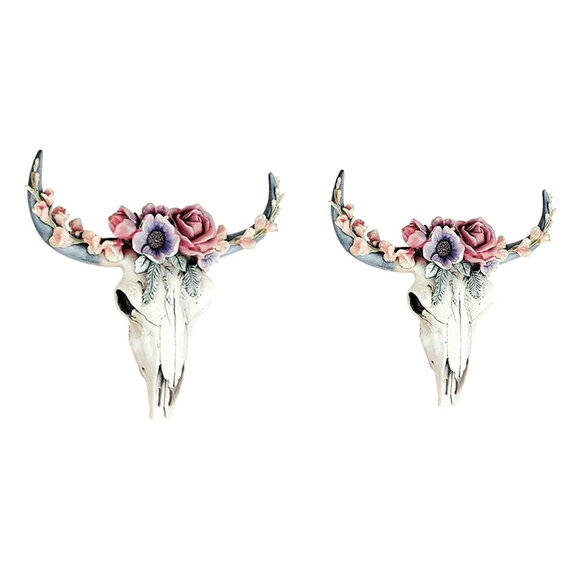 

Resin Longhorn Cow Skull Head Wall Hanging Decor,Flower Cow Skull Wall Decor Nursery Decor Resin Ornament With Hanging Durable