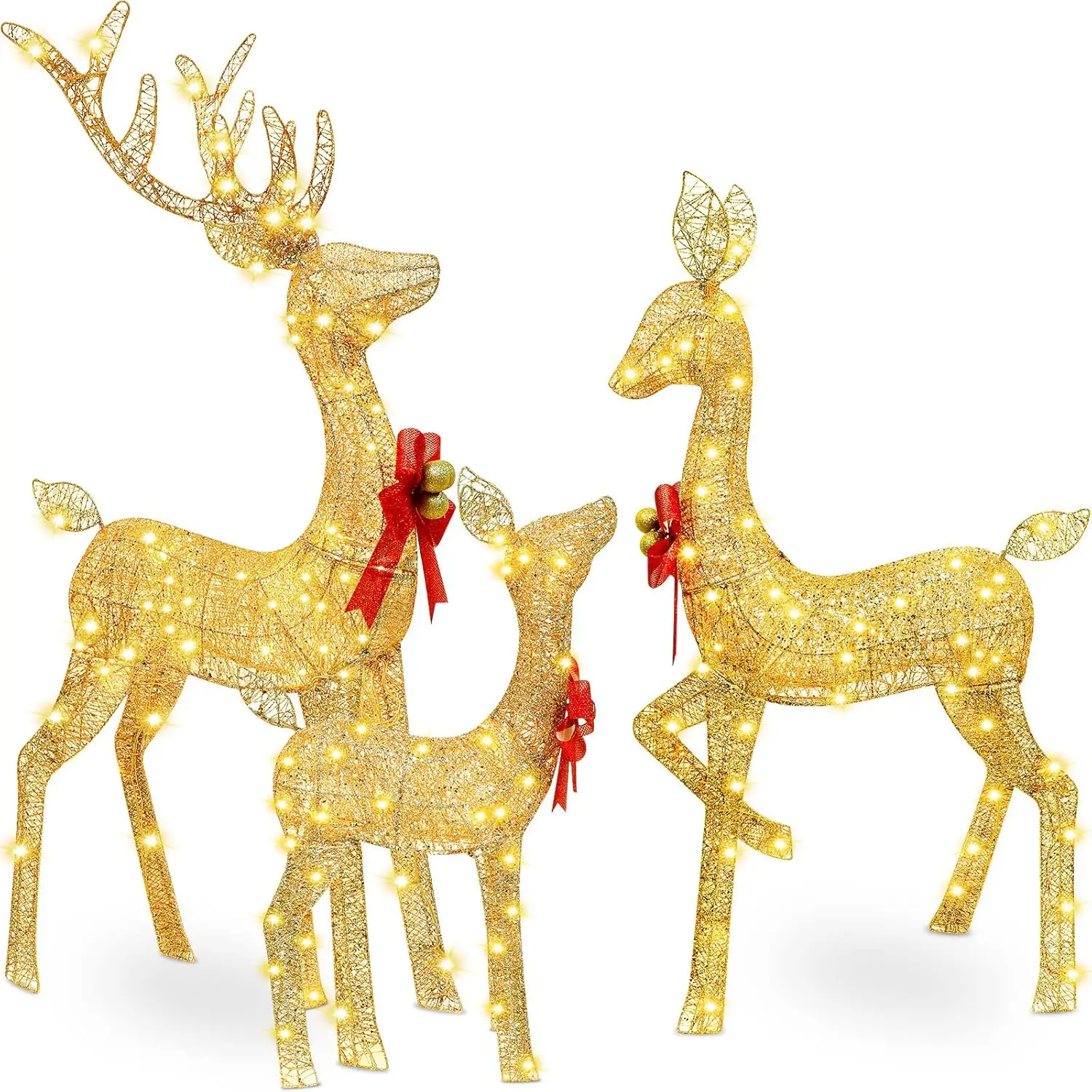 Christmas Lighted Reindeer Family Outdoor Christmas Yard Decoration Large Holiday Lighted Deer Set for Yard Art Indoor Outdoor