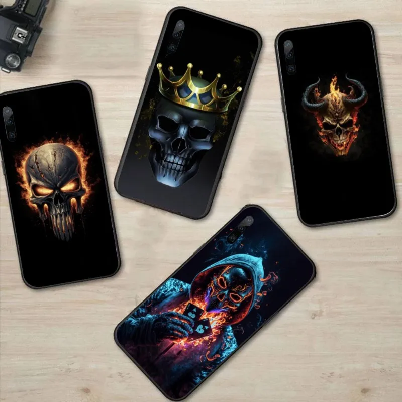 Fire Skull Head Smart Phone Case for Huawei P50 P40 P30 Pro Lite P Smart 2021 2019 Magic 3 Black Soft Phone Cover Funda