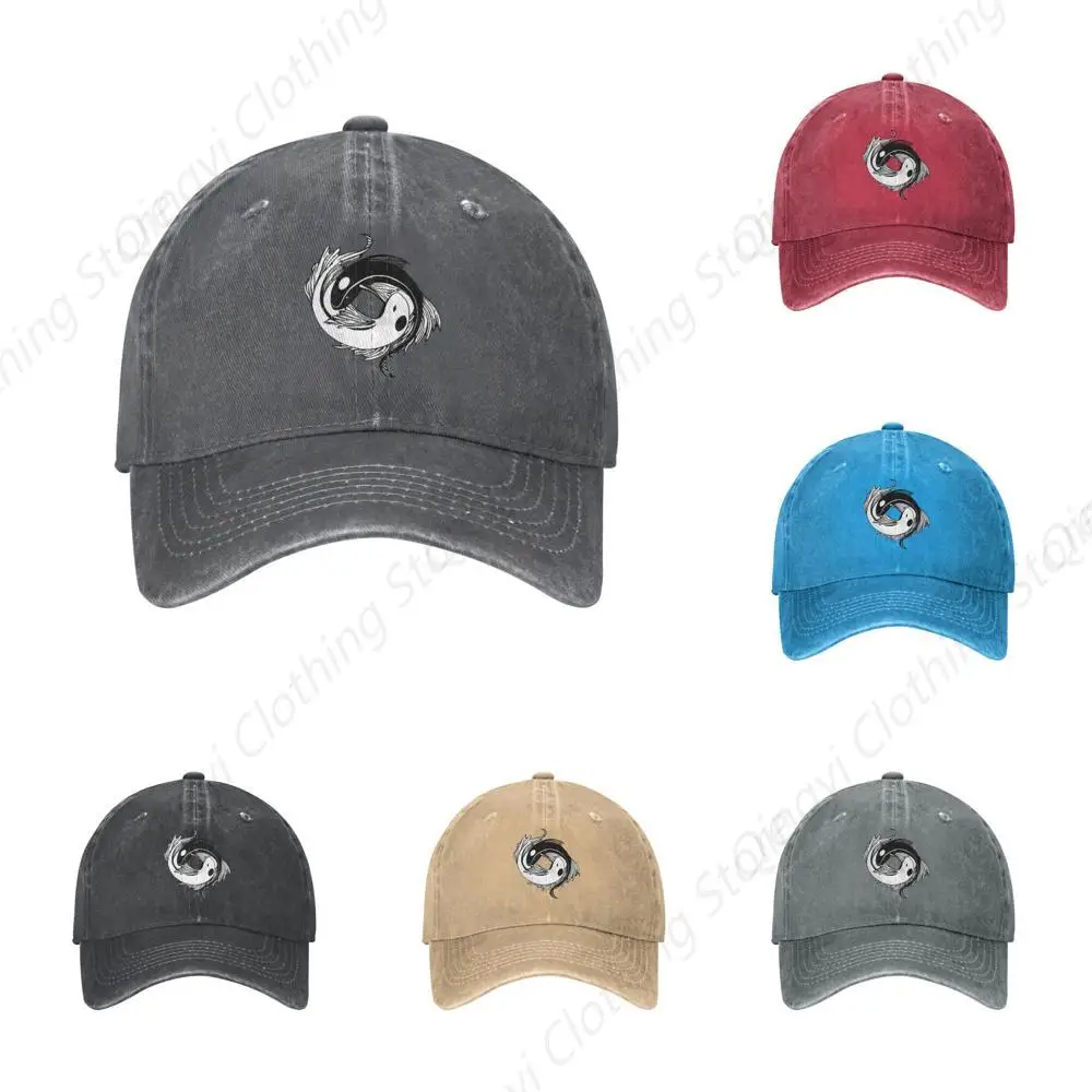 

Yin and Yang Koi Fish Vintage Wash Denim Baseball Cap