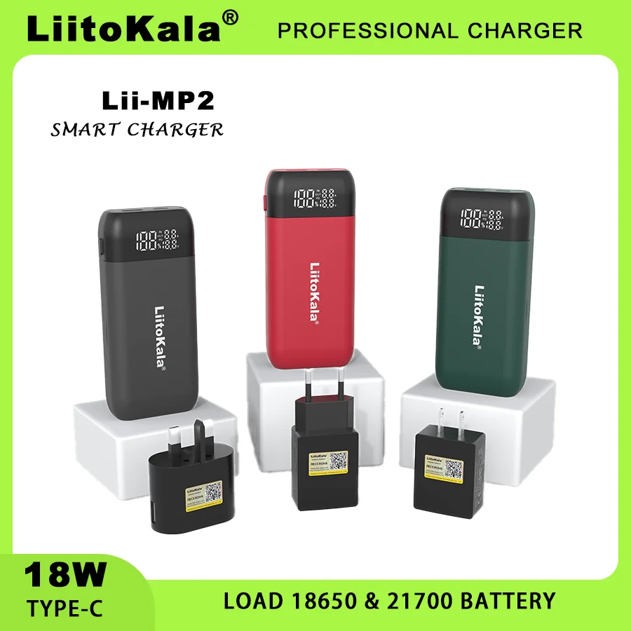 LiitoKala Lii-MP2 18650 21700 Rechargeable Battery Charger And Power Bank QC3.0 Input/Output Digital Display