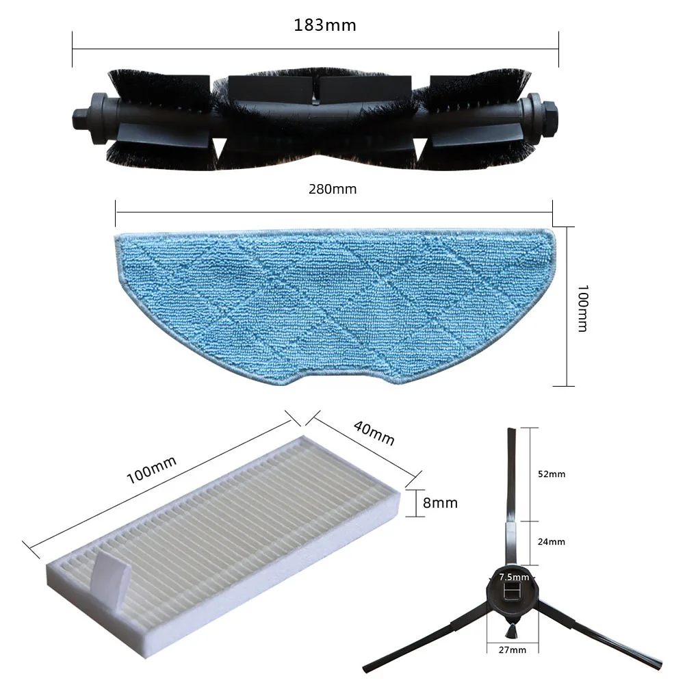 

1set Main Side Brush Filter Mop Cloth Kit For X-Plorer S135 S135+ / S140 S140+ / RR91C5WH RR91D5WH RR9177WH RR9197WH Parts