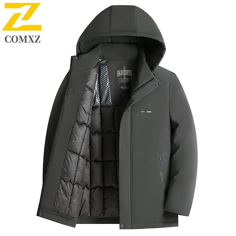 

COMXZ 2025 Men's Business Casual Cotton Jacket Removable Hood Thickened Warm Windproof Mid-Long Office Daily Commute​ Outerwear