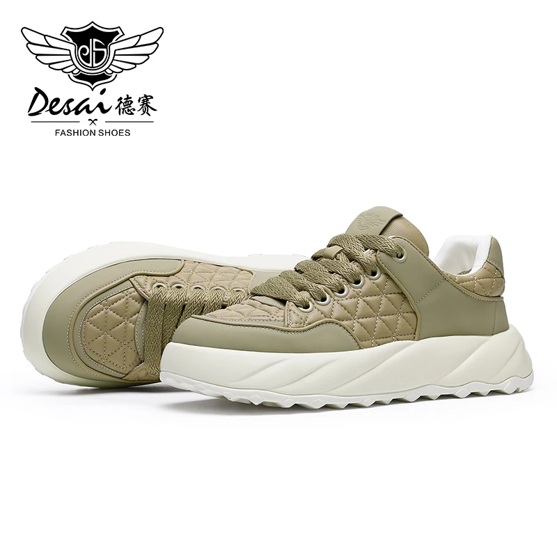 DESAI Full Grain Leather Men Shoes Soft Casual Sneaker For Men Work Breathable 2023 Fashion Embossing New Arrival