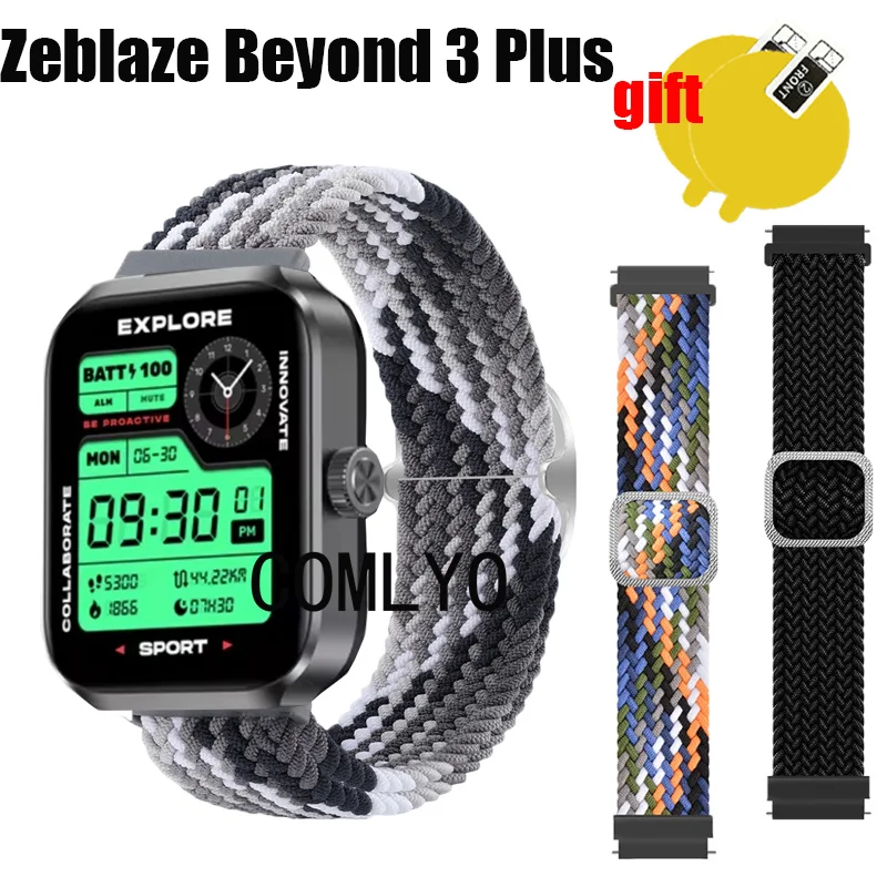 3in1 For Zeblaze Beyond 3 Plus Strap Women men Band Nylon Smart Watch Belt Adjustable Soft Wristband Screen protector film