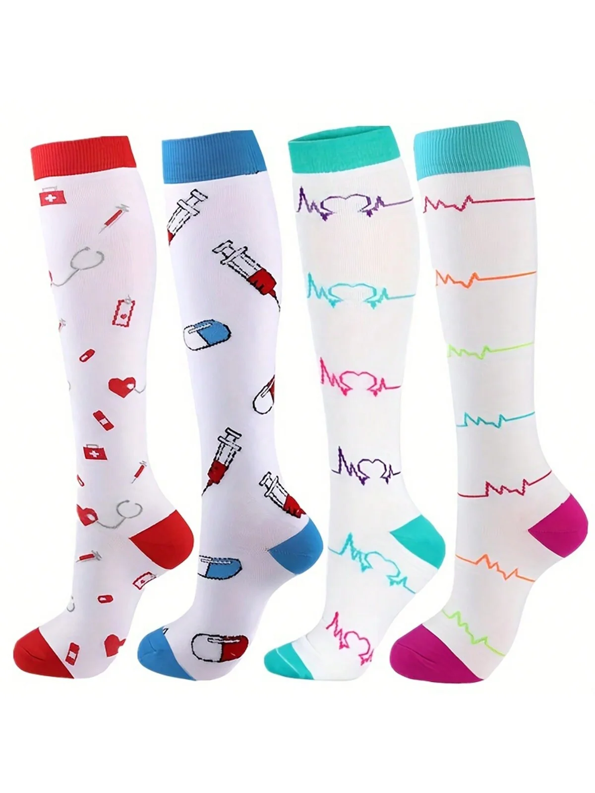 4 Pairs Compression Socks for Women Medical Varicose Veins Socks Pregnancy Socks Men Sports Socks Running Cycling Fitness Outdoo