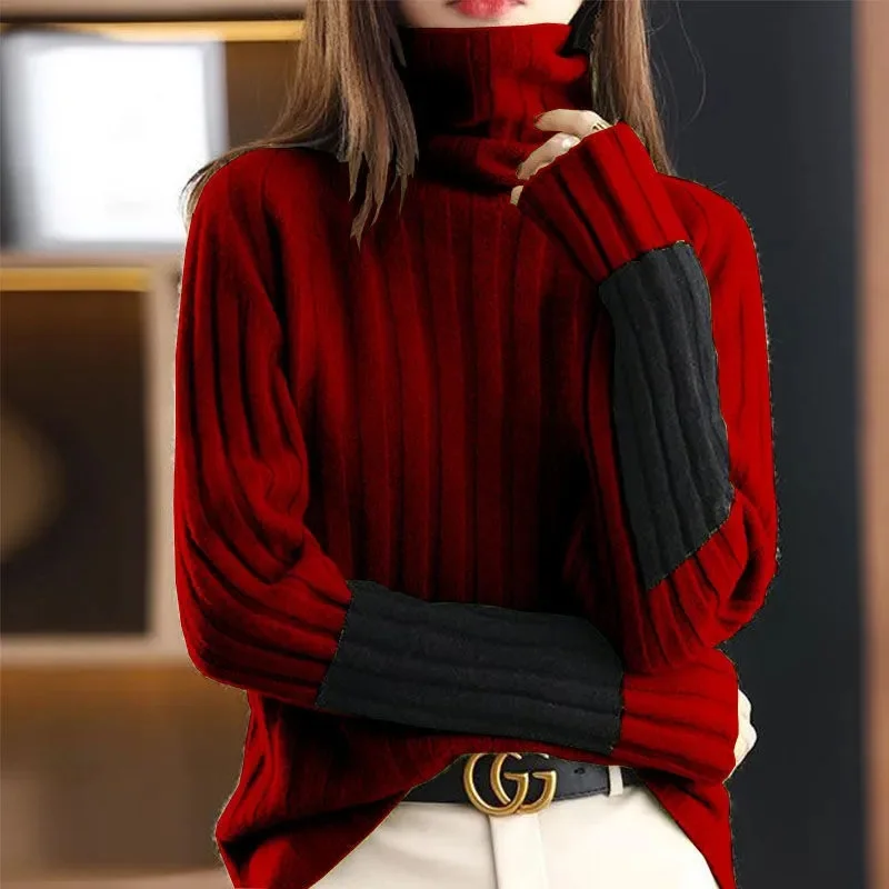 

2024 New Pullover Women Sweater Long Sleeve Top Autumn Winter Knitwears Turtleneck Sleeve Slim Clothes Casual Street Wear Shirts