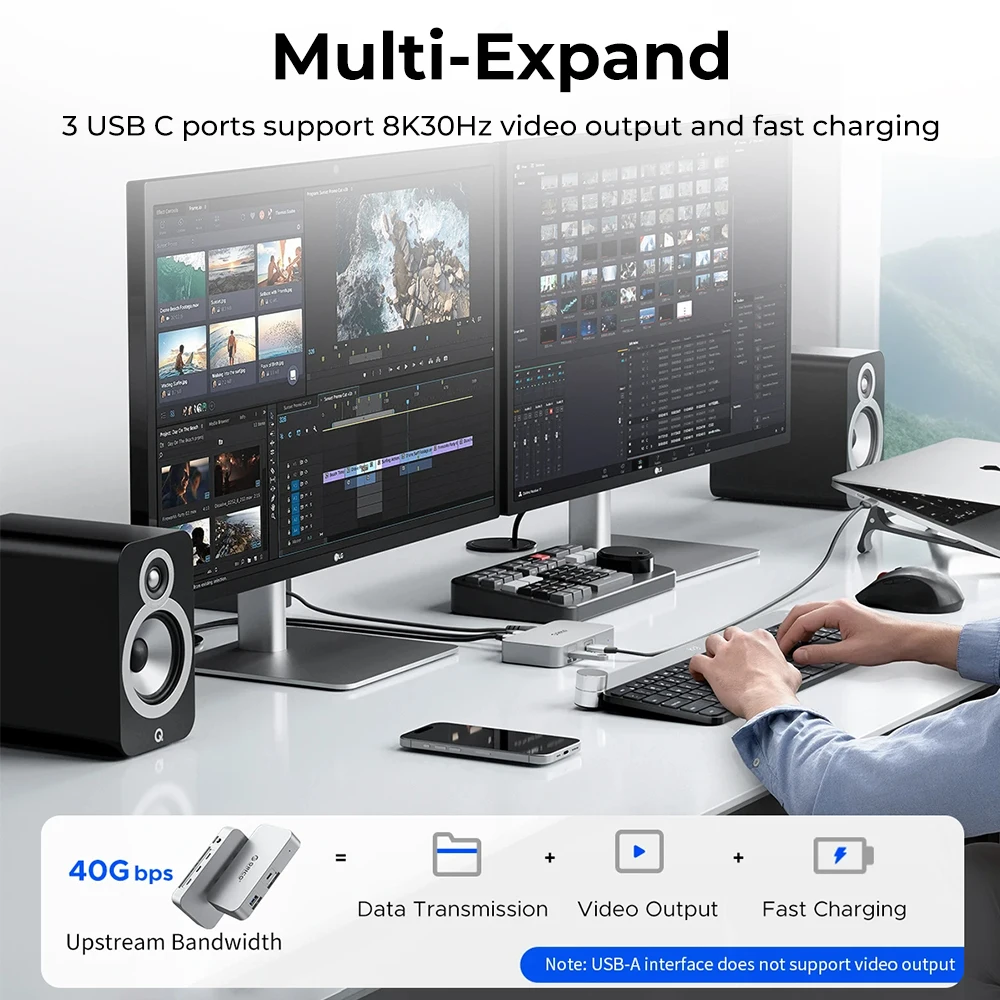 ORICO 6 porty USB 4 náboje aluminium slitina USB type-c  PD85W energie 8K30HZ displej podpora kopretina běžící pás roztahovat  USB náboje