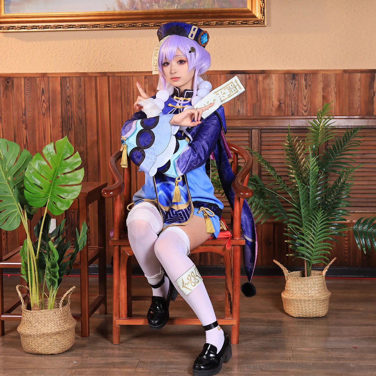 Jeu Genshin Qiqi Anime Cosplay Costume, Zombie Girl fur s, Perruque, Chaussures, Chapeau, Accessoires, Halloween