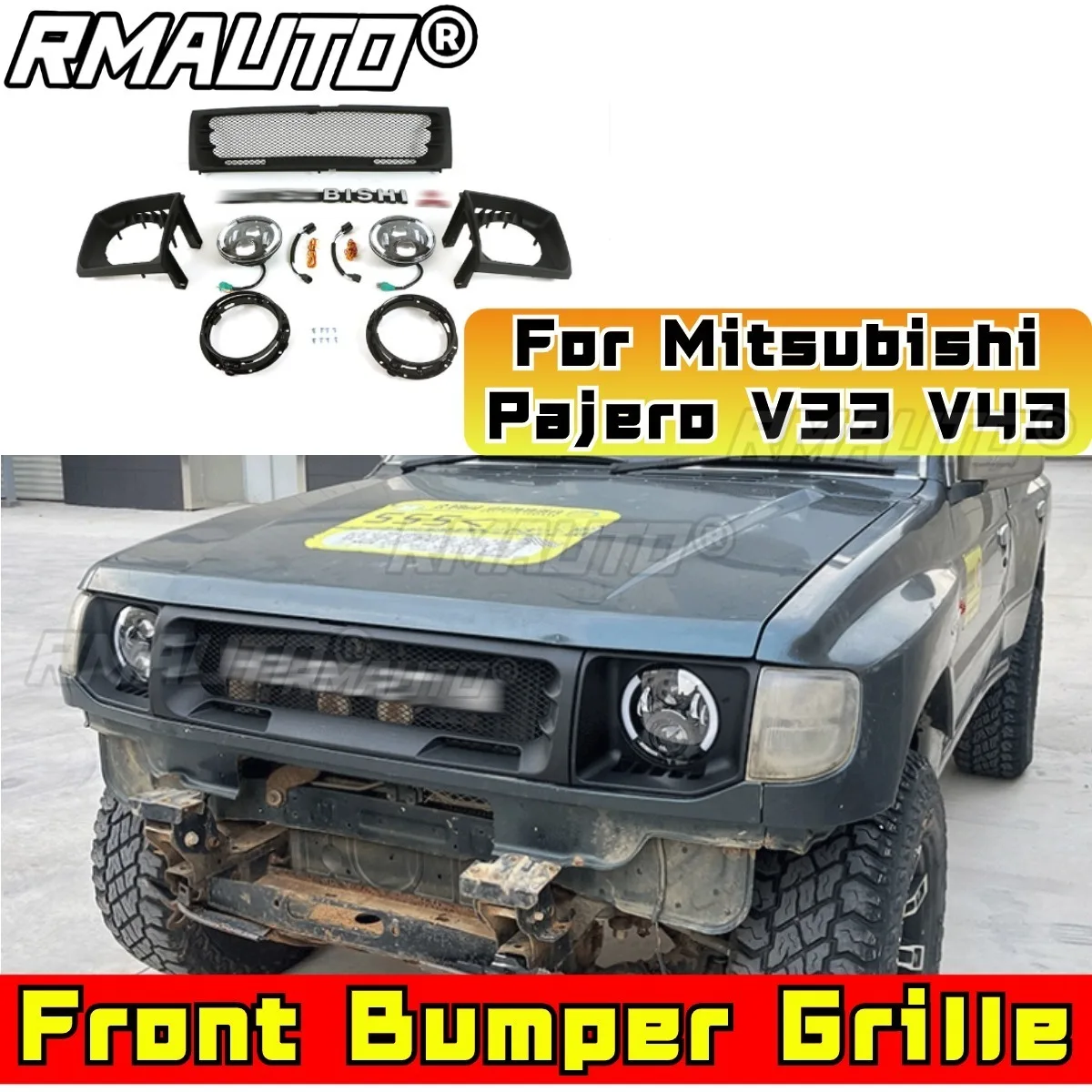 For Pajero Bumper Grill Car Front Bumper Racing Grille Body Kit For Mitsubishi Pajero Black Diamond V33 V43 v45 v55 Tunning Part