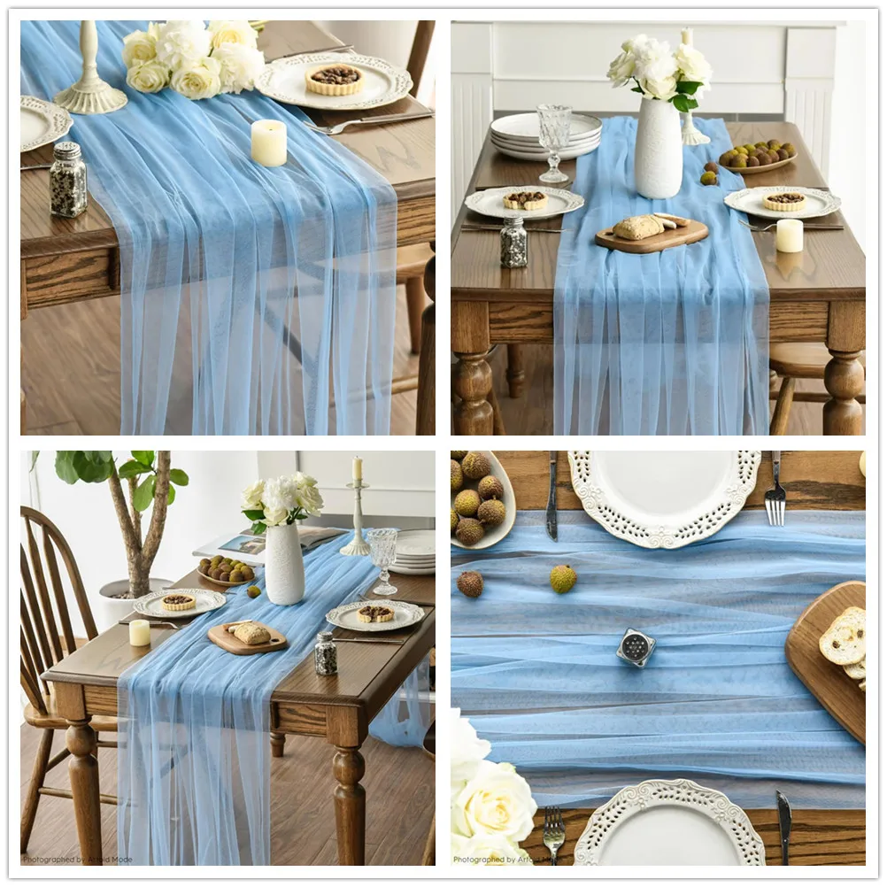 4 Pack Solid Color Tulle Table Runner,75CMX600CM Soft Mesh Tulle Dining Table Decoration For Wedding Bride Shower Party Xmas