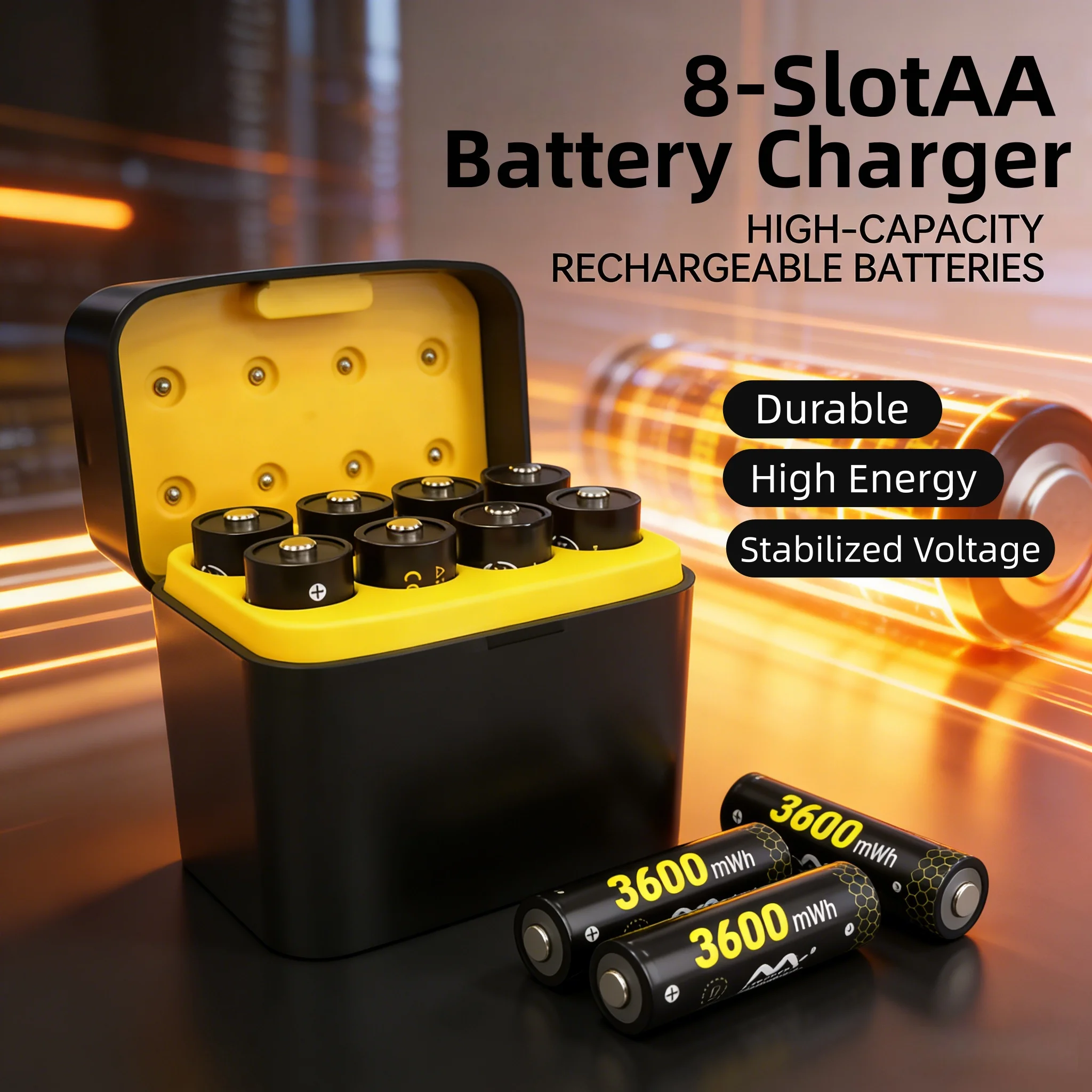 

8-Slot AA Battery Charger for 1.5V Lithium-ion, 3600mWh Fast Charging Station with Type-C, Independent Slot Control