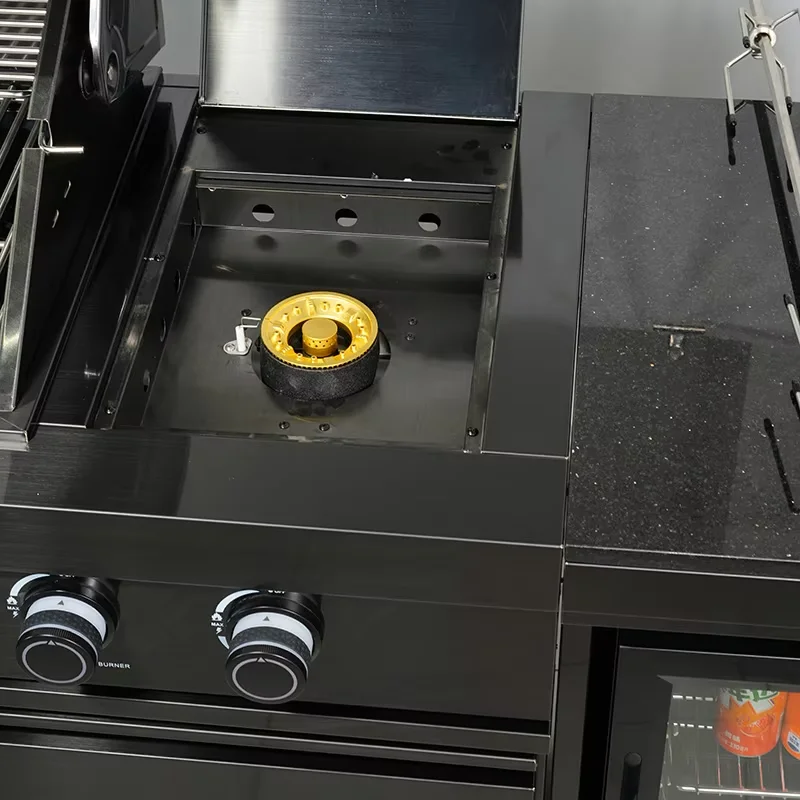 Modern Built-In Gas Grill Black Titanium Stainless Steel Vertical Ventilation Smokeless BBQ Adjustable Heat Zones