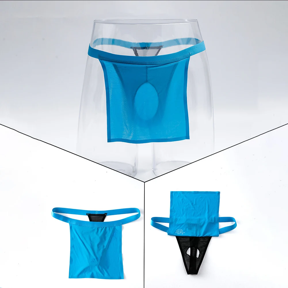 Japanese Bellyband Mens Thong Ice Silk Mesh Separate Pouch Ultra Thin Low Rise Sexy Underwear