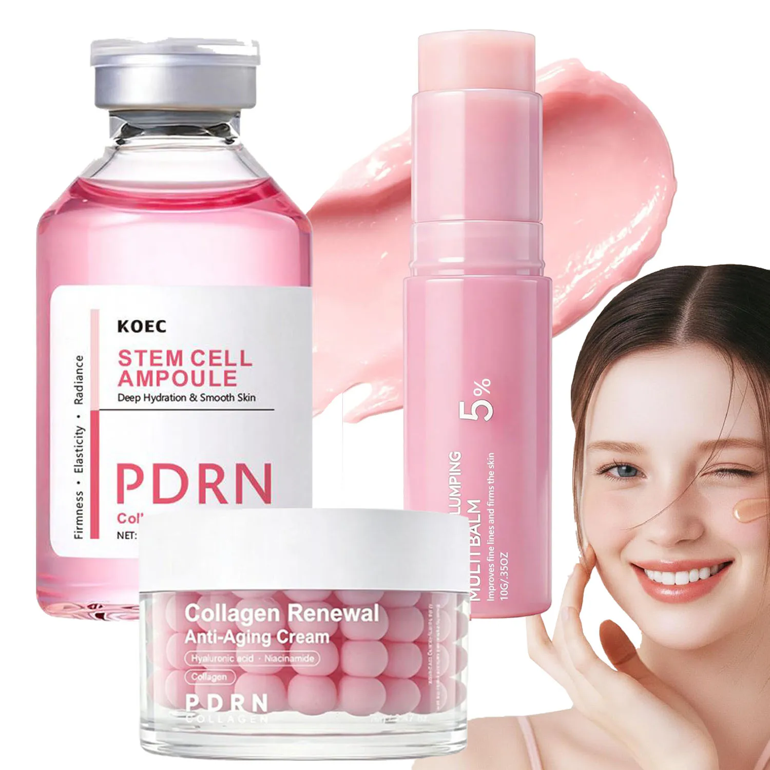 Bálsamo Multiusos de Colágeno Rosa PDRN, Suero NAD+, Crema Hidratante Facial, Potenciador de Colágeno, Antiarrugas, Hidratante y Reafirmante para Rostro y Cuerpo