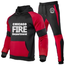 New Chicago Fire Department Show Tv Show Duty Printing Fashion 2023 New Men's Splicing Cotton Warm Tracksuit Sweatpants Suit