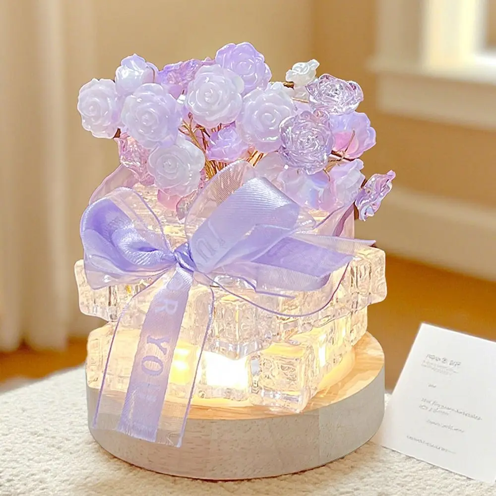 

Creative DIY Night Light Handmade DIY Craft Simulated Flowers Light Elegant USB Powered Glowing Ice Cube Lamp Room Decoration