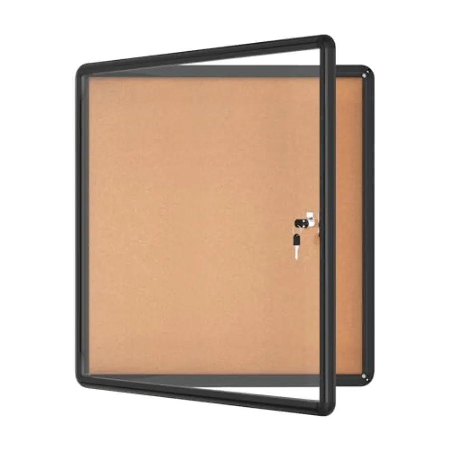 

Доска объявлений 28x26 дюймов, закрытая, с замком, устойчивая к атмосферным воздействиям, из алюминия и пробки, для школы и офиса, черная рамка с пробковой поверхностью