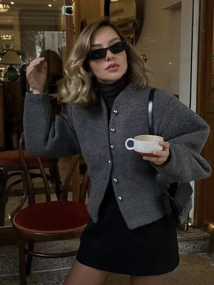 

HH женское модное повседневное свободное уличное пальто осеннее женское простое декоративное тонкое короткое пальто на пуговицах с длинными рукавами