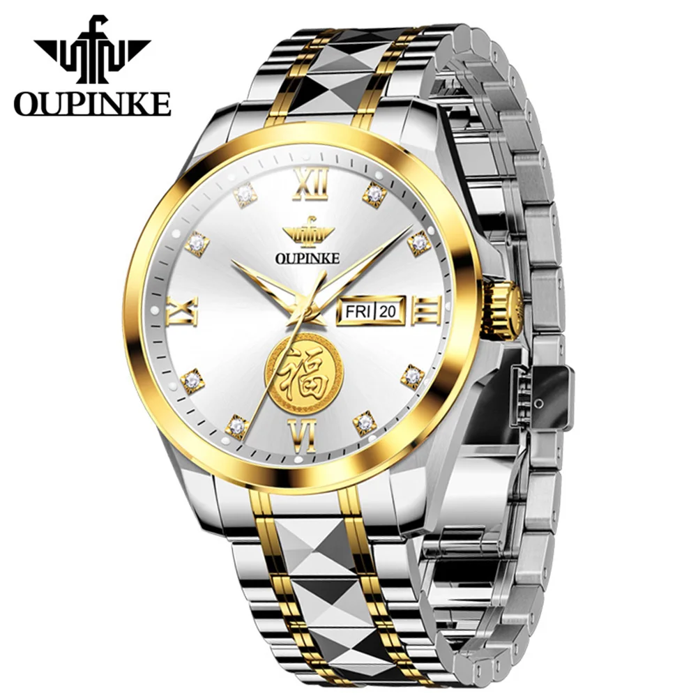 

OUPINKE 3305 Automatic Men's Watch Japan Automatic Movement Real Gold Real Diamond Calendar Man Hand Clock NEW