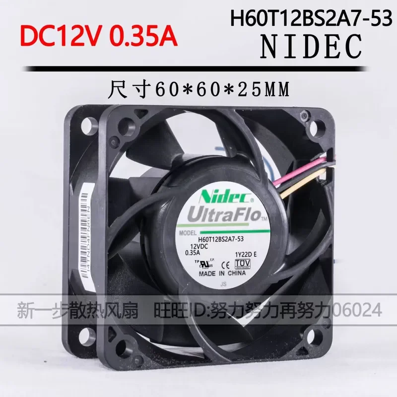 for H60T12BS2A7-53 for NIDEC 6025 12V 0.35A 6CM Large Air Volume Silent Double Ball Bearing Cooling Fan