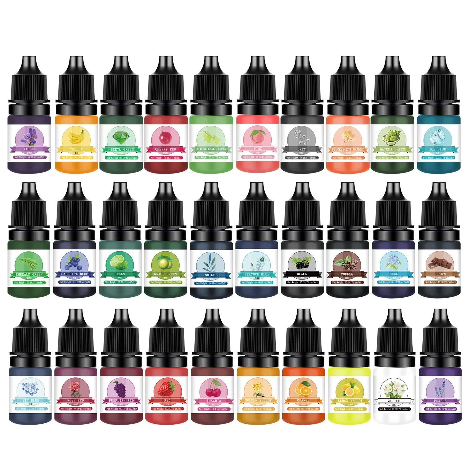 مجموعة صبغات راتنجات الايبوكسي 30 لونًا، 5 مل، مجموعة صبغ راتينج الأشعة فوق البنفسجية للمجوهرات والحرف اليدوية، ألوان متنوعة للإبداع الفني