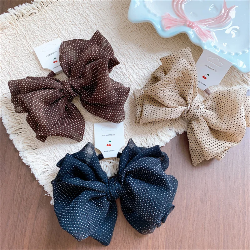 2027 Cute Dot Chiffon Bow Ponytail Scrunchies Hairpins Women Girls Tie Hair Clip Rope Band Headdress Barrettes Headwear Ornament