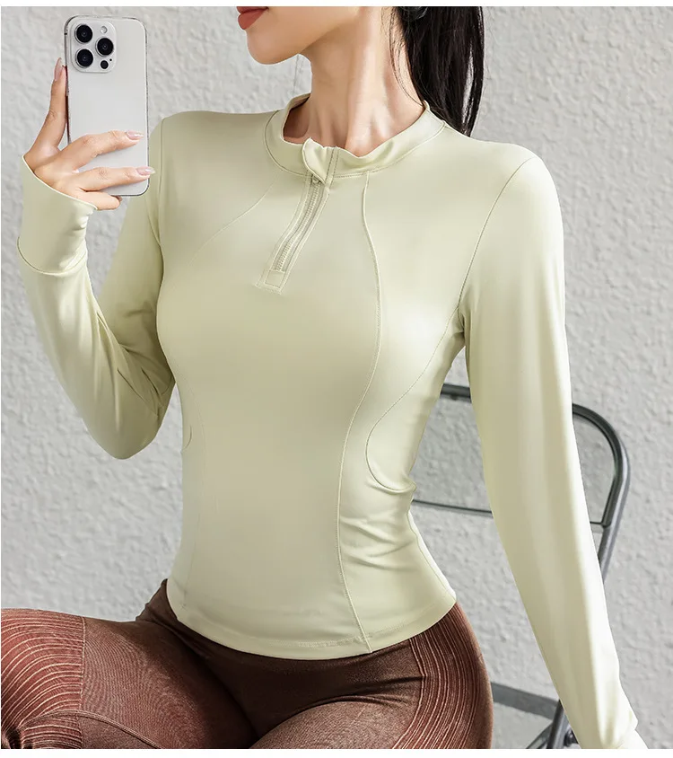 

Women's Stand-Collar Half-Zip Yoga Top Long Sleeve Slimming Quick-Dry Autumn Running Pilates Gym Shirt sexy