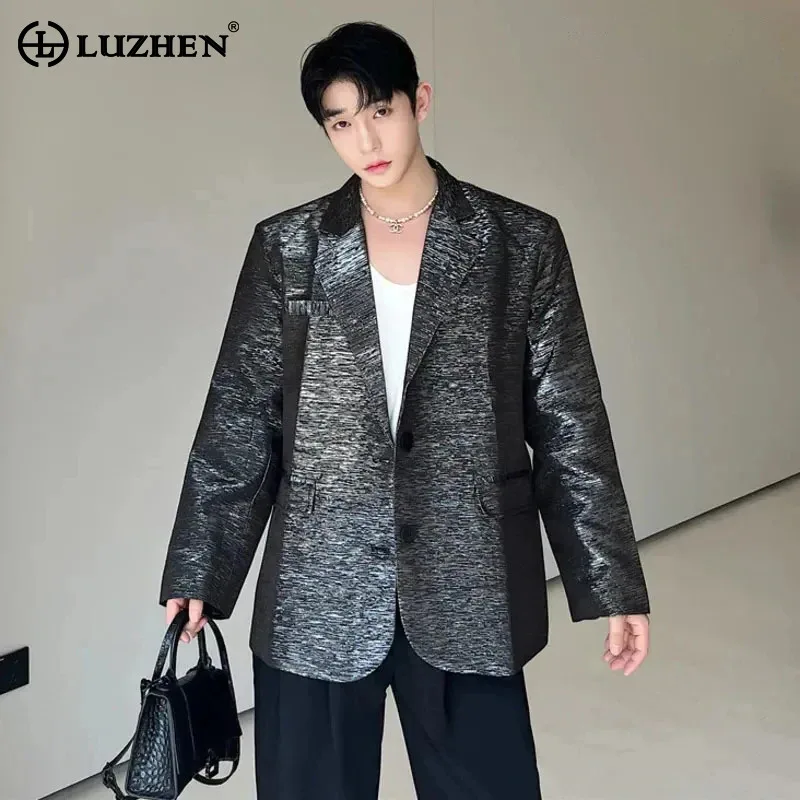 

LUZHEN Trendy Korean Glossy Suit Coat Men's High Street Splicing Design Casual Blazer Jacket Original Autumn New Fashion 51b4aa