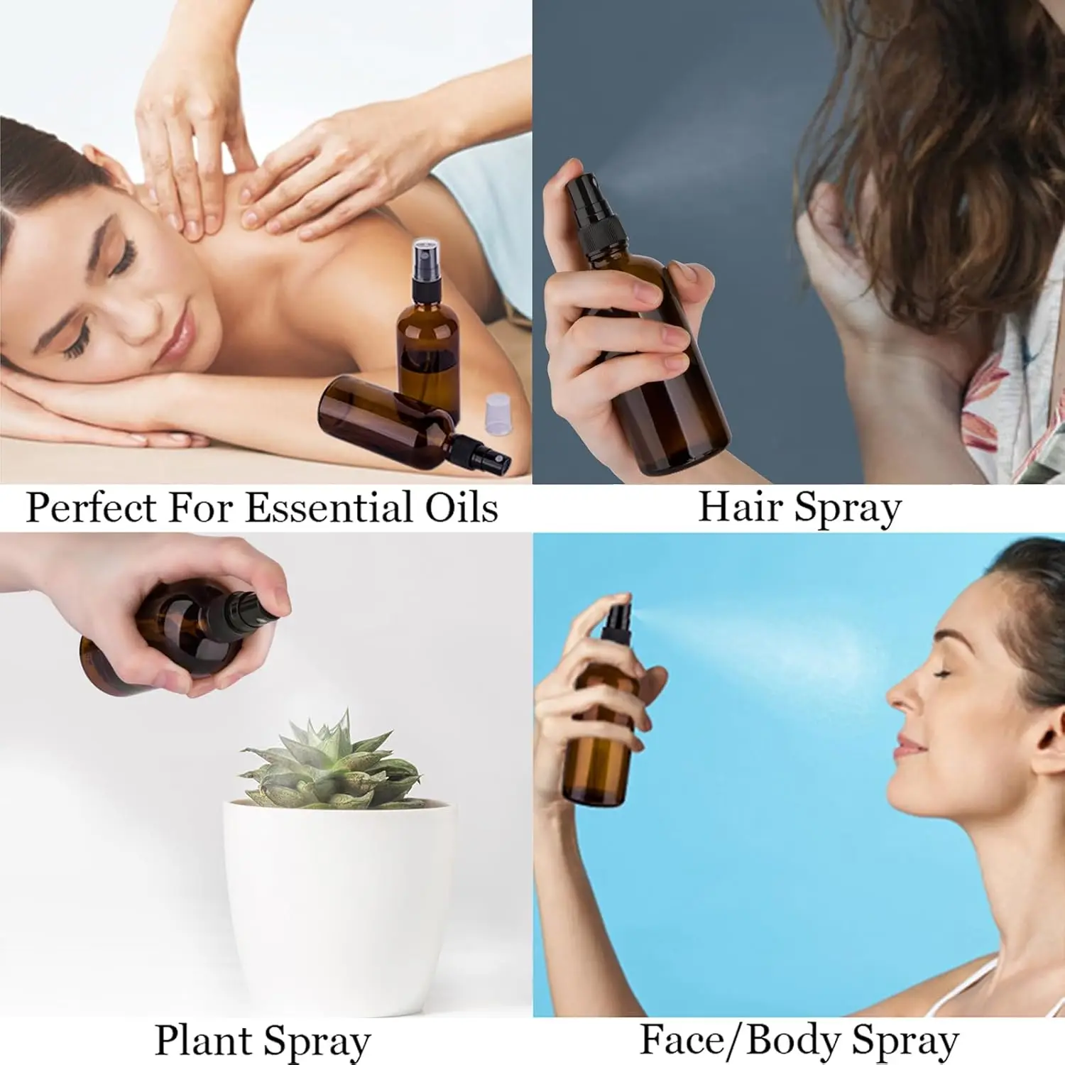 4er-Pack Bernsteinfarbene Kleine Glas-Sprühflaschen, Leere Sprühflasche für Haare, Pflanzen, Parfüm - Feiner Nebel, Mini-Sprühflasche – Detail 3