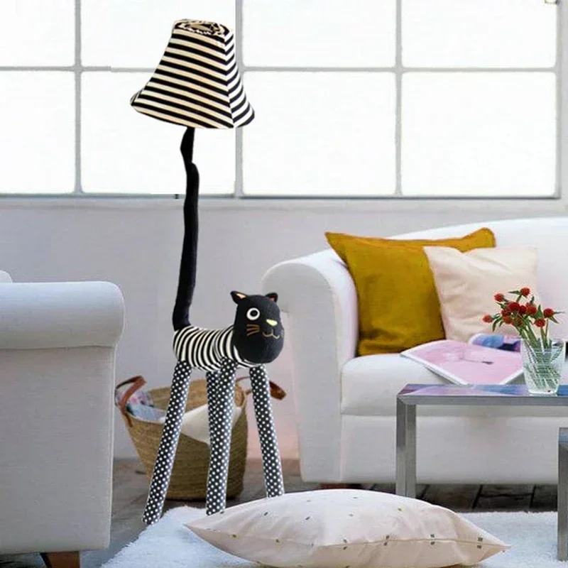 

Christmas gift Hall floor lamp for living room Children room floor light canvas fabric Strip Cat feet Adjustable Stand Lamp