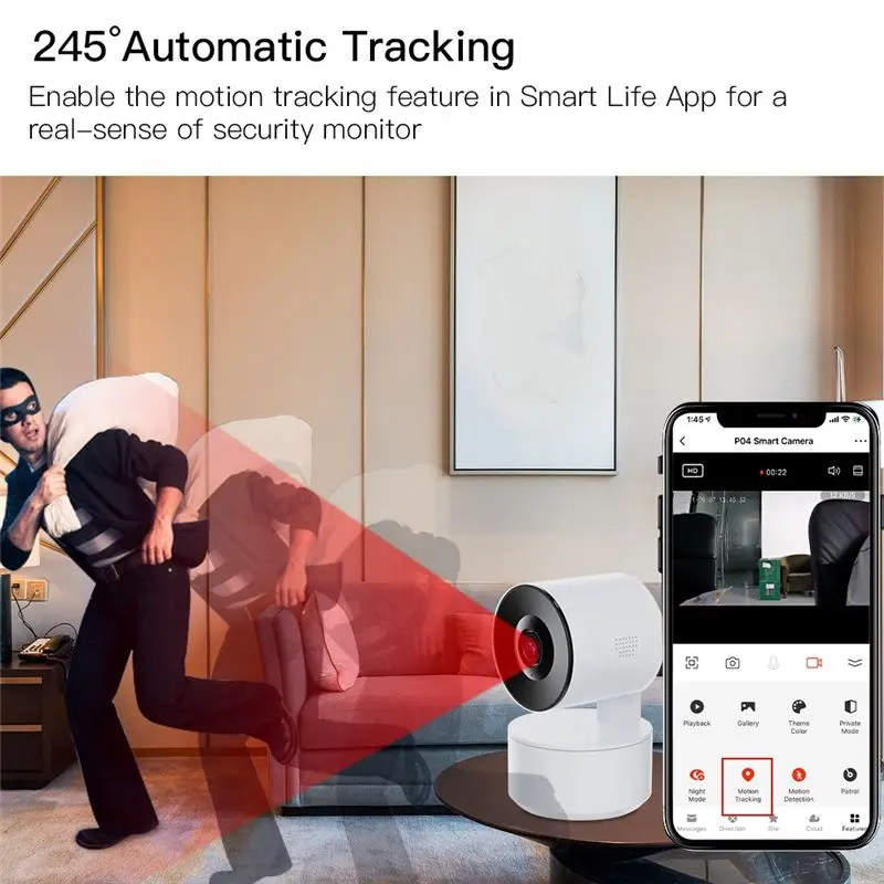

Stable- WiFi Tuya Smart Home Shaking Head Machine Motion Detection Night Vision Function 1080P Wireless Security Camera US Plug