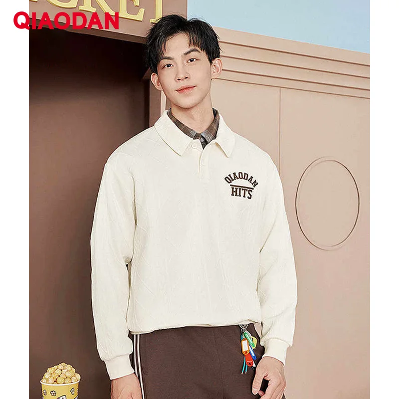 

QIAODAN, мужская толстовка, осень-зима 2021, модный клетчатый жаккардовый свитер с длинными рукавами, свободные удобные топы, ткань QDLWD3251847