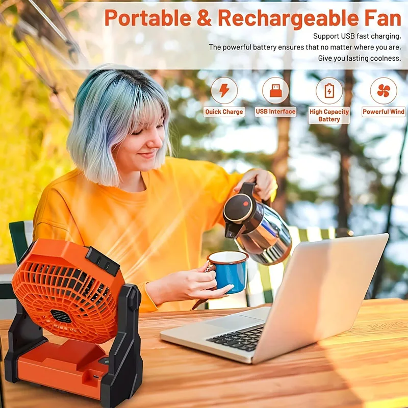 

Вентилятор для кемпинга на 7800 мАч со светодиодным фонарем, портативный уличный вентилятор с питанием от аккумулятора, персональный перезаряжаемый вентилятор для путешествий и походов.