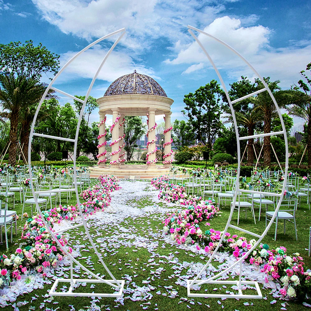 2 Piece Hot Sale Wedding Arch Crescent Moon Floral Stand Wedding Backdrop  Birthday Party Decoration Supplies White