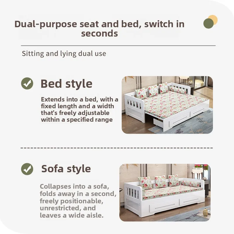 LH solid wood sofa bed foldable push-pull small apartment multi-functional double sitting and sleeping dual-purpose